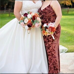 Revelry burnout floral terracotta bridesmaid dress